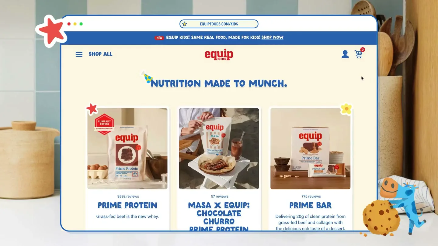 The Equip Kids collection page: Nutrition made to munch, with Prime Protein and Prime Bar