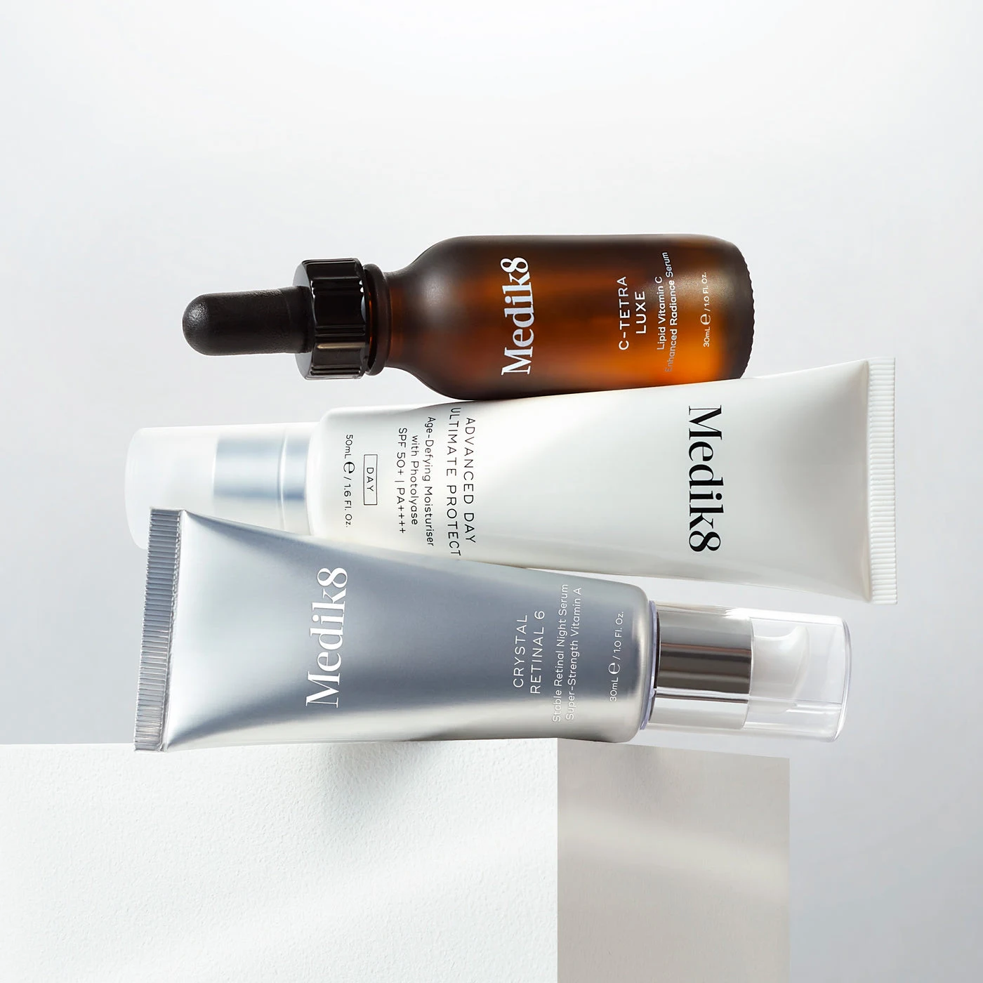 Medik8 C-Tetra Luxe, Advanced Day Ultimate Protect and Crystal Retinal skincare