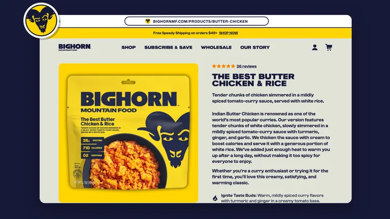 Bighorn desktop header on the Butter Chicken page