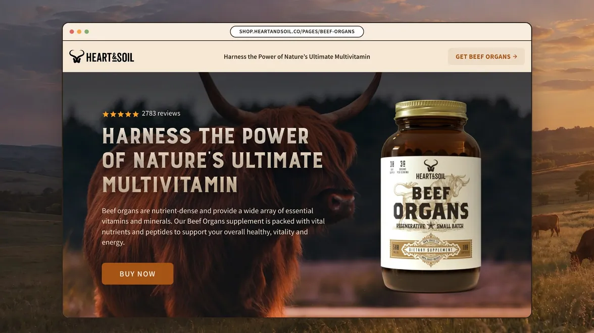 Beef Organs landing page