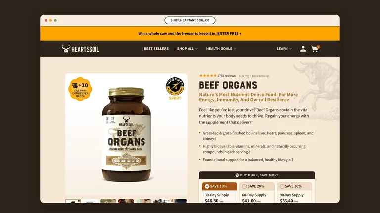 Heart & Soil store header with the menu closed