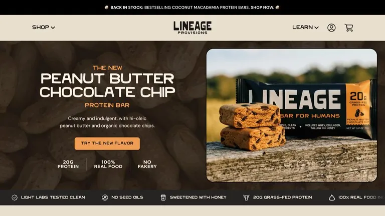 Lineage store header with the menu closed