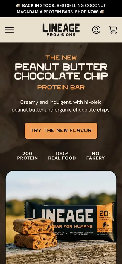 The live Lineage home page on a phone