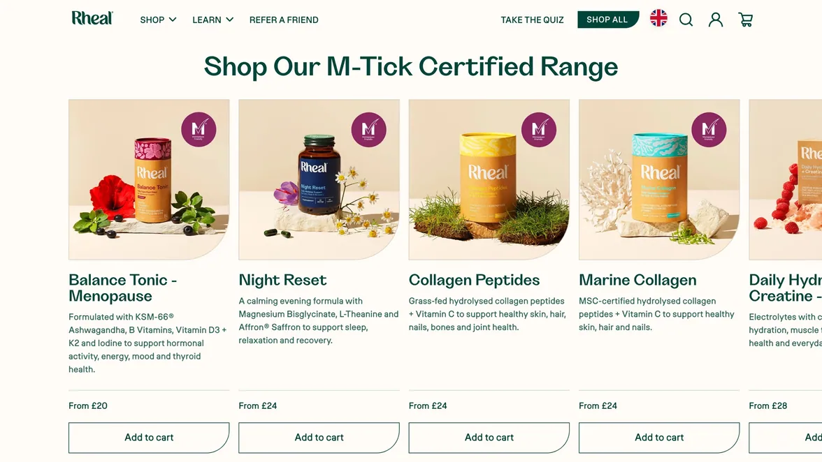The M-Tick certified range in the Menopause hub