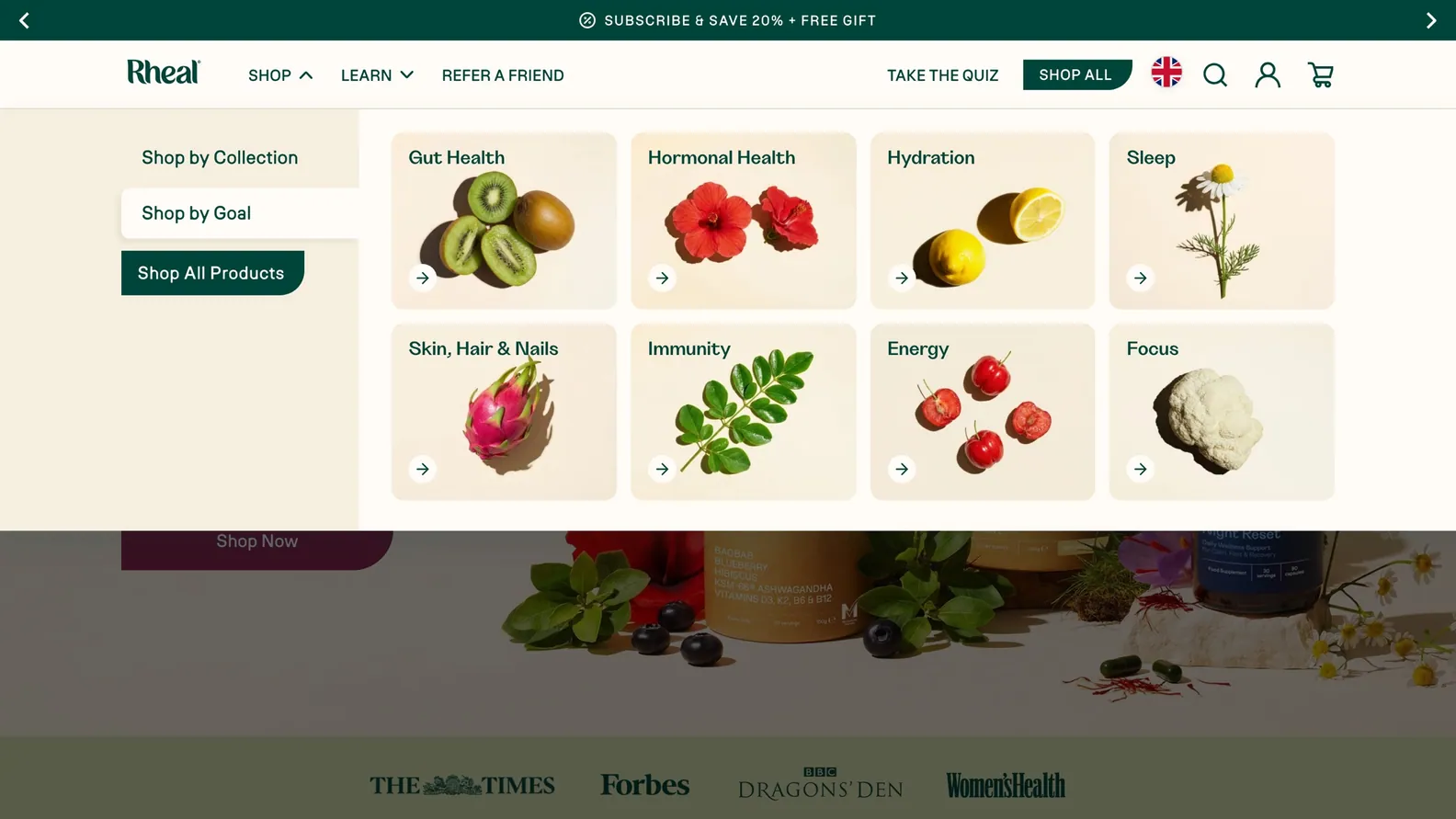 Rheal Shop by Goal mega menu