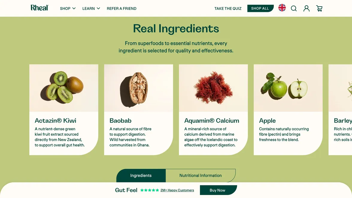 Gut Feel real ingredients section